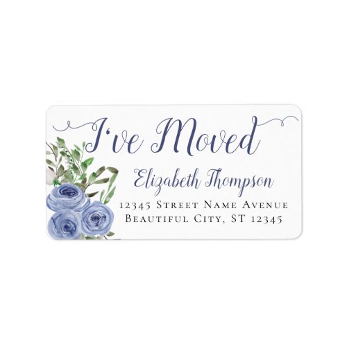 Floral I Have Moved New Address Dusty Blue Modern Label