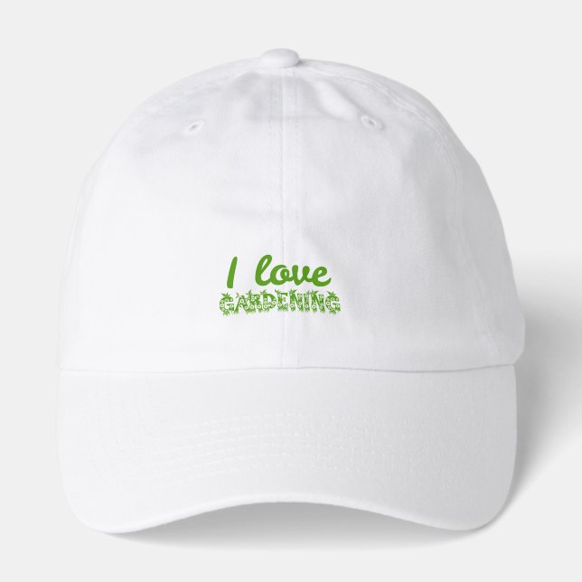 Floral "I Love Gardening" Typography Hat (Front)