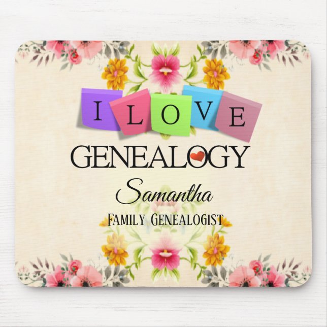 Floral I love Genealogy Mousepad (Front)