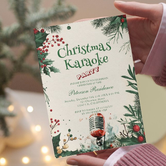 Floral I Microphone Christmas Karaoke Party  Invitation (Creator Uploaded)