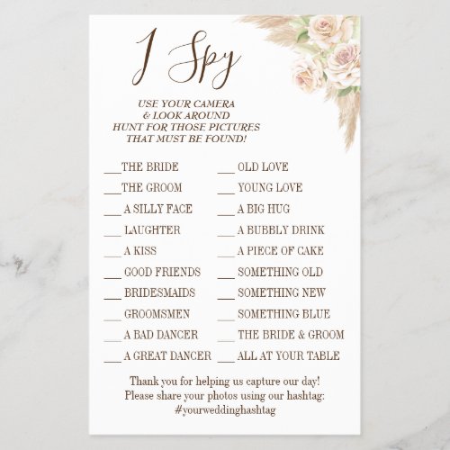 Floral I spy wedding reception game card Flyer