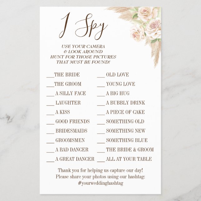 Floral I spy wedding reception game card Flyer (Front)
