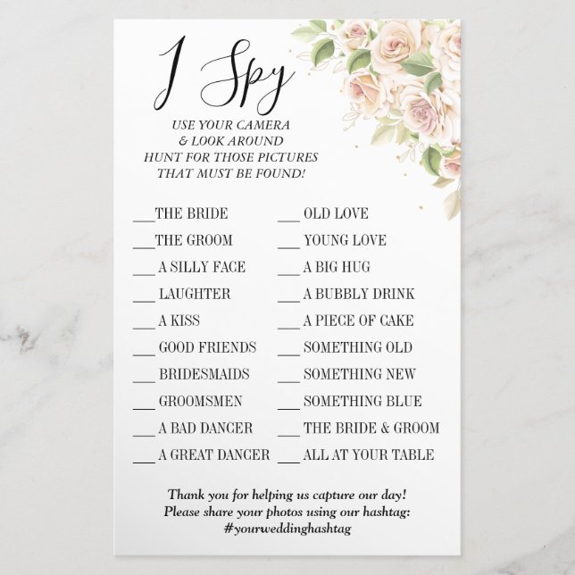Floral I spy wedding reception game card  Flyer (Front)