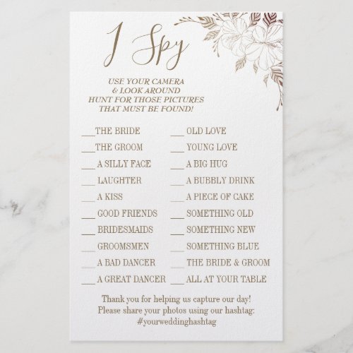 Floral I spy wedding reception game card Flyer