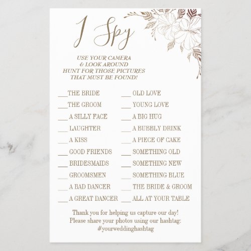 Floral I spy wedding reception game card Flyer