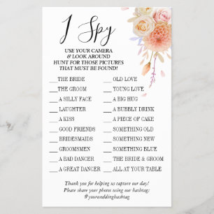 Floral I spy wedding reception game card Flyer