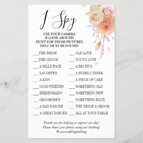 Floral I spy wedding reception game card Flyer