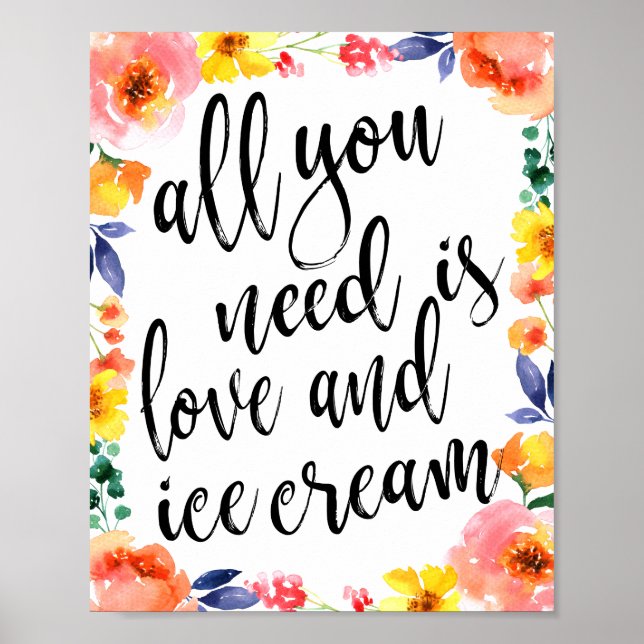 Floral Ice Cream Bar Wedding Station Sign 8x10 (Front)