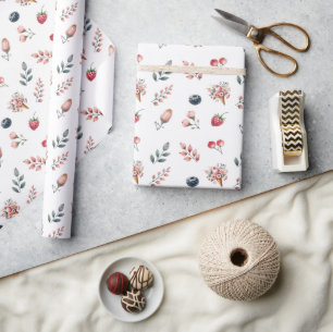 Floral Ice Cream Birthday Party Wrapping Paper