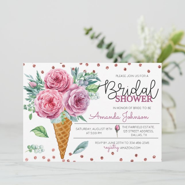 Floral Ice Cream Bouquet Bridal Shower Invitation (Standing Front)