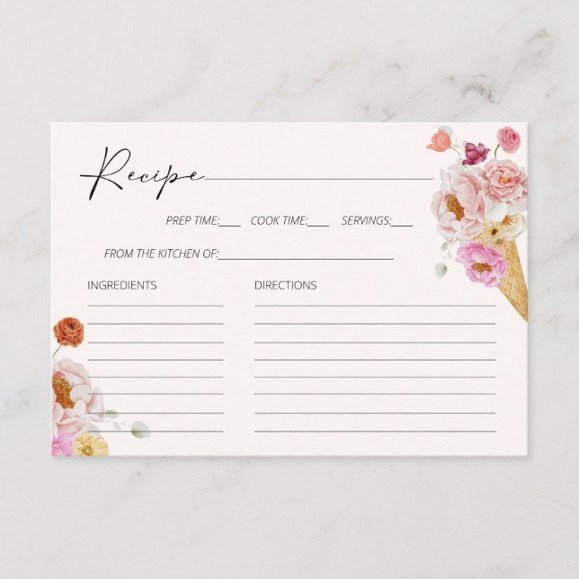 Floral Ice Cream Bridal Shower Recipe Card (Front)