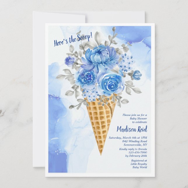 Floral Ice Cream Cone Baby Shower Invitation (Front)