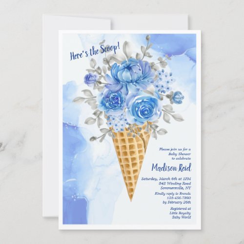 Floral Ice Cream Cone Baby Shower Invitation