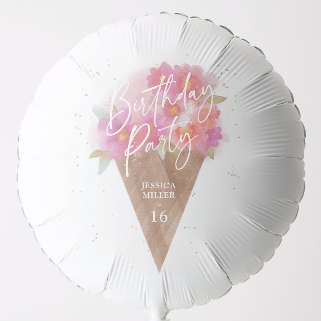 Floral Ice Cream Cone Birthday Party  Balloon (Front)