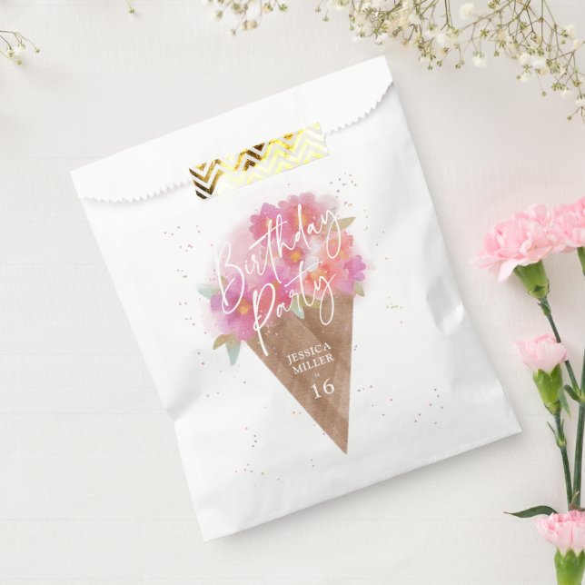 Floral Ice Cream Cone Birthday Party  Favor Bag (Sealed)