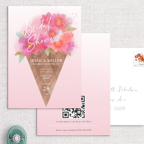 Floral Ice Cream Cone Bridal Shower Invitation