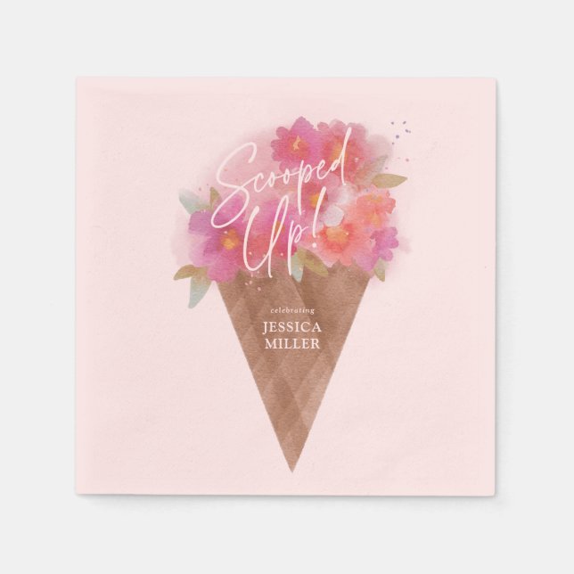 Floral Ice Cream Cone Bridal Shower Scooped Up Napkins (Front)