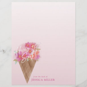 Floral Ice Cream Cone Here's the Scoop Letterhead