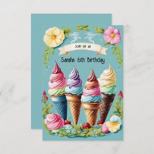 Floral Ice Cream Delight Invitation