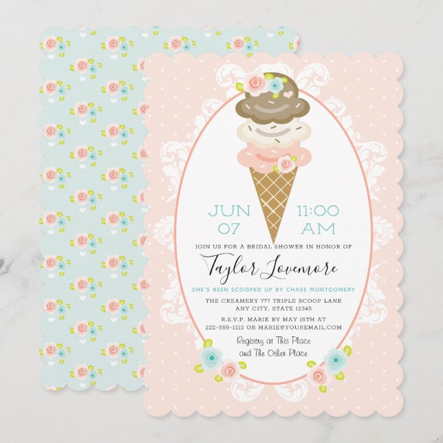 Floral Ice Cream Themed Bridal Shower Invitation (Front/Back)