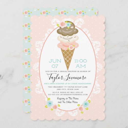 Floral Ice Cream Themed Bridal Shower Invitation