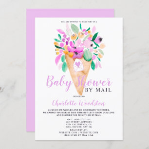 Floral ice cream watercolor baby shower by mail in invitation