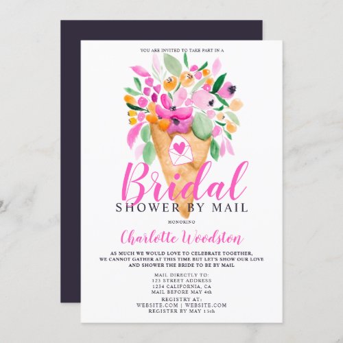 Floral ice cream watercolor bridal shower by mail invitation