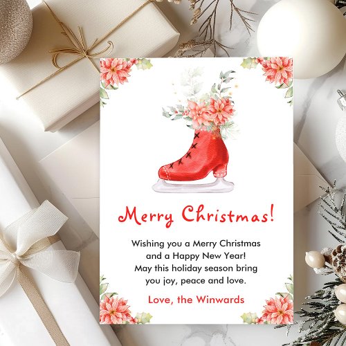 Floral Ice Skate Red Merry Christmas Holiday Card