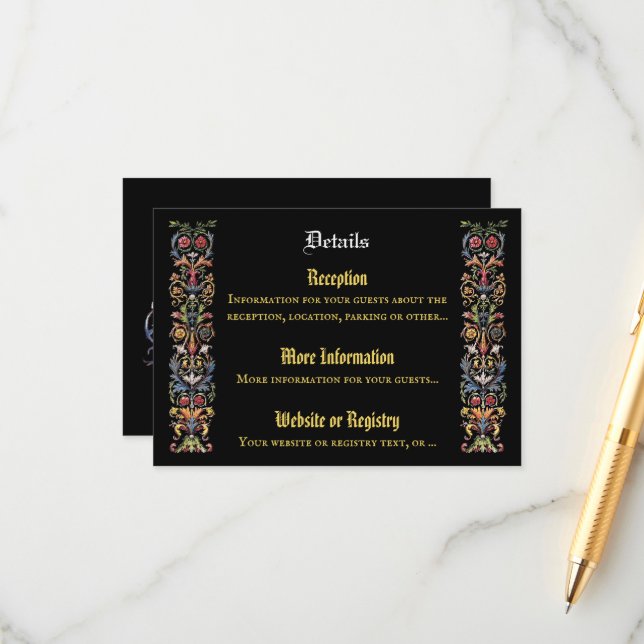 Floral Illuminated Medieval Editable Enclosure Card (Front/Back In Situ)