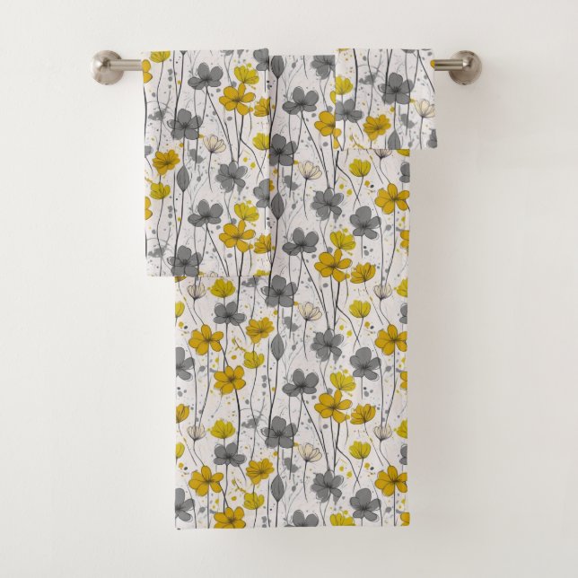 Floral illustration, abstract wildflowers, modern bath towel set (Insitu)