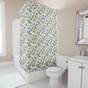 Floral illustration, abstract wildflowers, modern shower curtain
