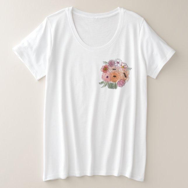 Floral Illustration plus size T-Shirt (Design Front)