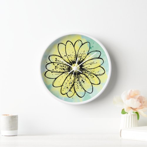 Floral illustration with Watercolor Stain Clock