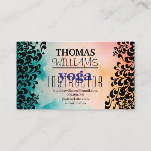 Floral illustration yoga instructor Mandala Henna Business Card