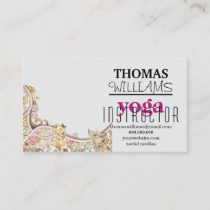 Floral illustration yoga instructor Mandala Henna Business Card