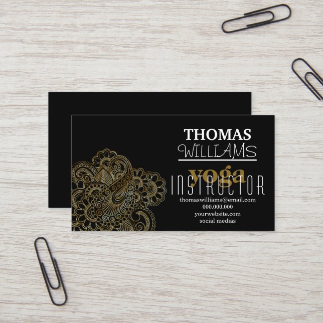 Floral illustration yoga instructor Mandala Henna Business Card (Front/Back In Situ)