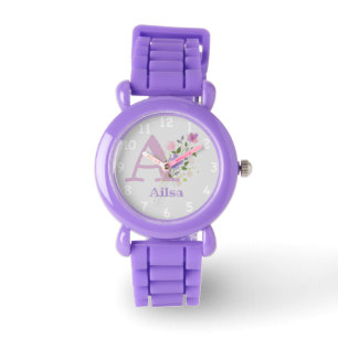 Floral Image with Numerals, Name & Initial Child's Watch