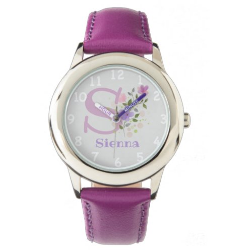 Floral Image with Numerals Name  Initial Childs Watch