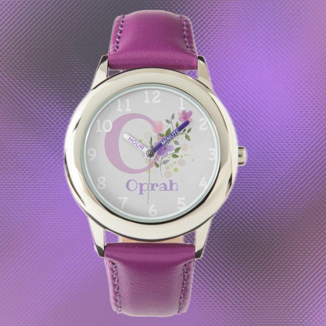 Floral Image with Numerals, Name & Initial Child's Watch (Creator Uploaded)