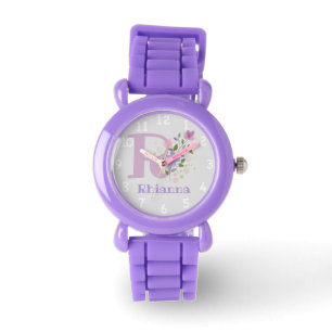 Floral Image with Numerals, Name & Initial Child's Watch