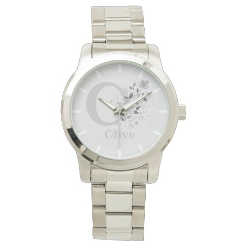 Floral Image with Numerals Name  Initial Ladies Watch