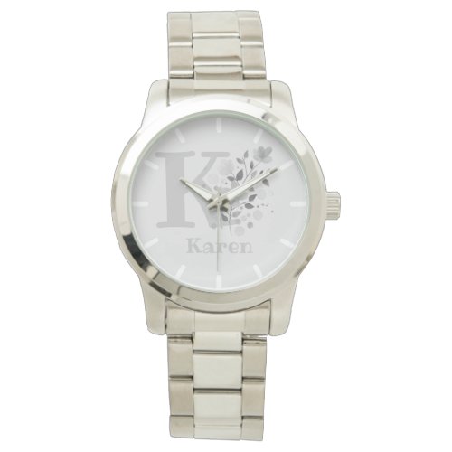 Floral Image with Numerals Name  Initial Ladies Watch