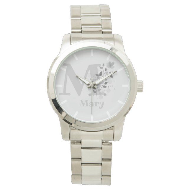 Floral Image with Numerals, Name & Initial Ladies Watch (Front)