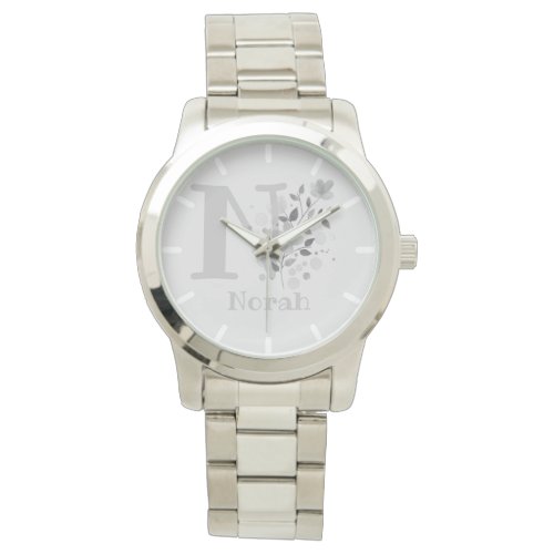 Floral Image with Numerals Name  Initial Ladies Watch