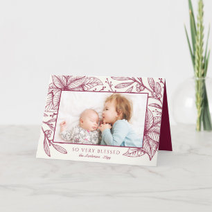 Floral Imprint Horizontal Plum Photo Holiday Card