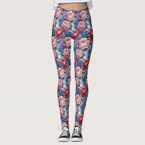 Floral in Blue and Pink Leggings