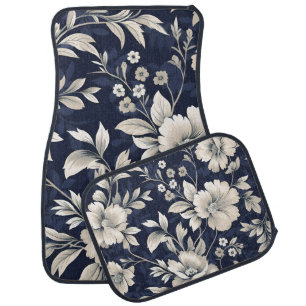 Floral in Blue Car Floor Mat