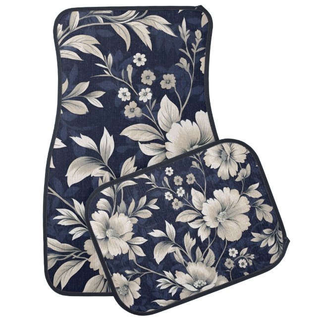 Floral in Blue Car Floor Mat (Set)