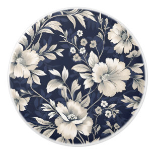 Floral in Blue Ceramic Knob