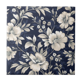 Floral in Blue Ceramic Tile